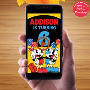 Cuphead Birthday Video Invitation Digital Template Customizable Instant Download