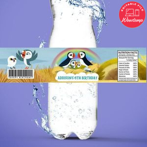 Puffin Rock Birthday Water Bottle Label Template to Print at Home Instant Download