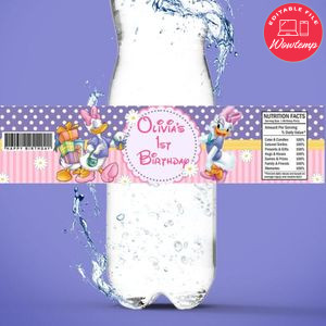 Daisy Duck Birthday Water Bottle Label Template to Print at Home Instant Download