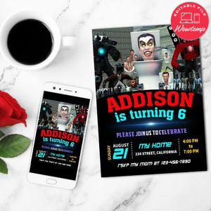 Skibidi toilet Birthday Flyer Customizable Template to Print at Home Instant Download