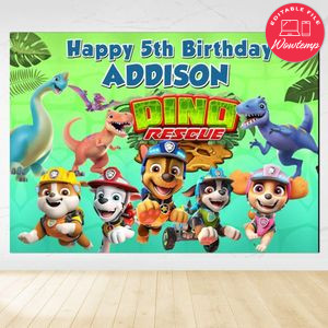 Dino rescue Birthday Backdrop Digital File Template Instant Download