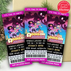 Steven Universe Movie Ticket Invitation Customizable Template Instant Download