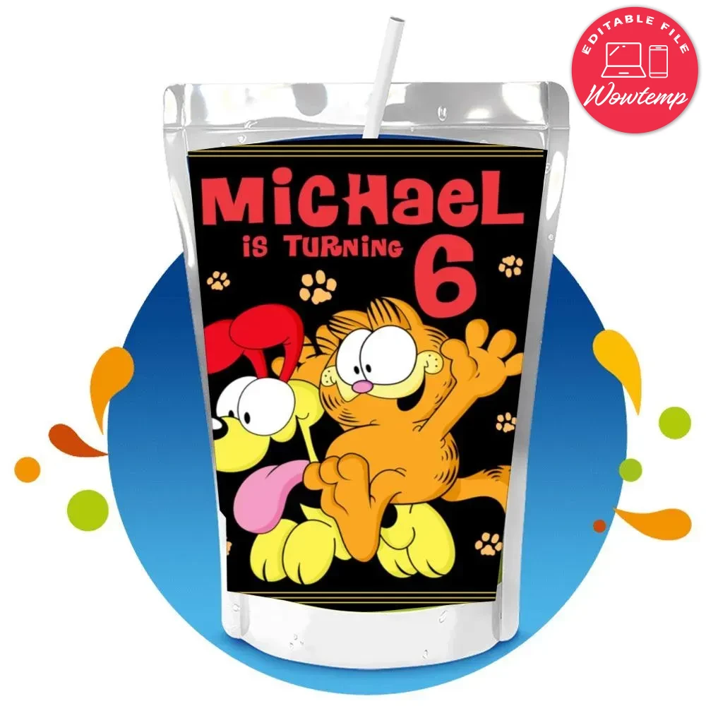 Garfield Capri Sun Birthday Digital File Printable | Wowtemp