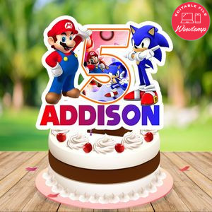 Sonic Mario Birthday Cake Topper Template Printable Instant Download