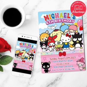 Sanrio Birthday Invitation Customizable Template to Print at Home Instant Download