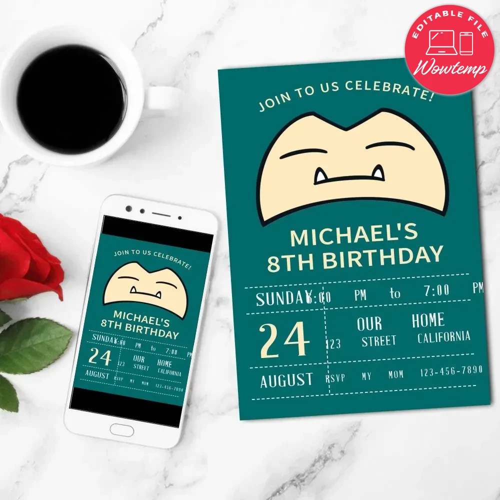 Snorlax Invitation Customizable Template DIY | Wowtemp