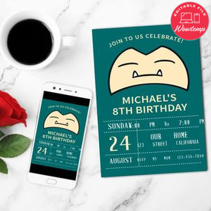 Snorlax invitation Invitation Customizable Template to Print at Home Instant Download