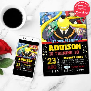 Assassination Classroom Graduation Mobile Invite Customizable Template Instant Download
