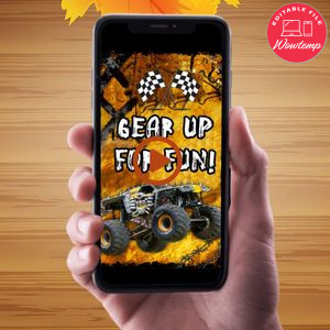 Monster trucks Video Invitation Digital Template Customizable Instant Download