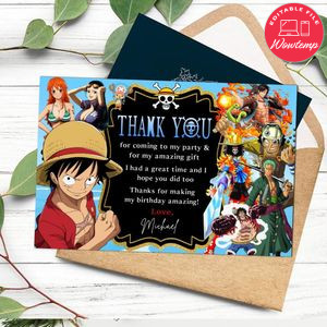 One Piece Thank You Card Customizable Template To Print At Home Instant Download