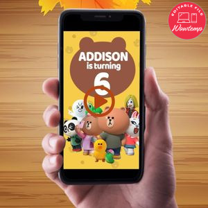 Brown and Friends Birthday Video Invitation Digital Template Customizable Instant Download