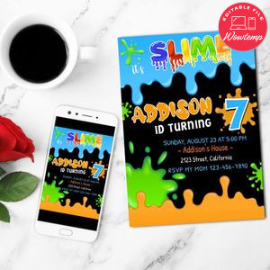 Slime Birthday Flyer Customizable Template to Print at Home Instant Download