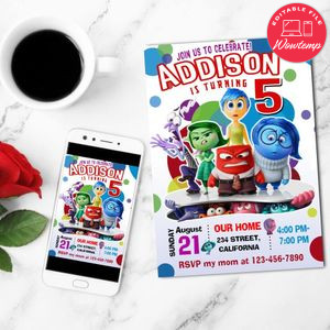 Inside Out 2 Mobile Invite Customizable Template Instant Download