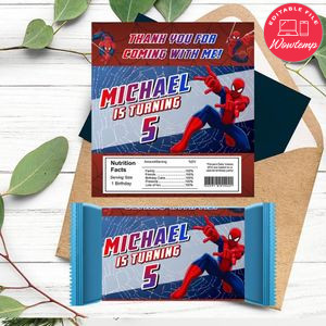 Spiderman Candy bar Label Customizable Template Instant Download