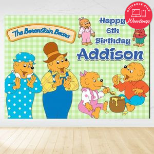 Berenstain Bears Birthday Backdrop Digital File Template Instant Download
