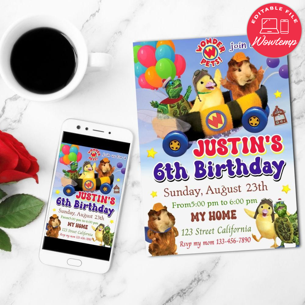 Wonder Pets Birthday Flyer Customizable Template to Print at Home Instant Download