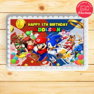 Sonic Mario Sheet Cake Template Printable Instant Download