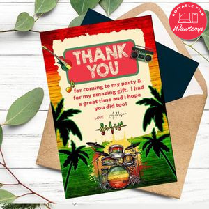 Reggae Thank You Card Customizable Template To Print At Home Instant Download