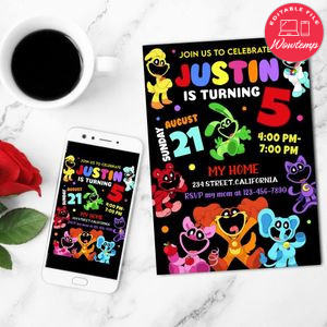 Smiling Critters Mobile Invite Customizable Template Instant Download