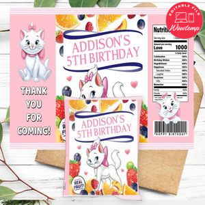 Marie Kitten Birthday Party Fruit Snack Bag Digital File Printable Instant Download