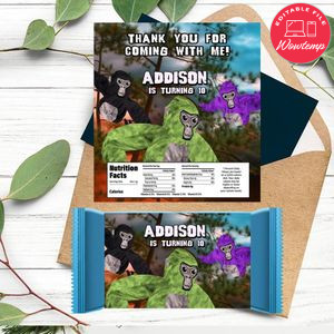 Gorilla Tag Candy bar Label Customizable Template Instant Download
