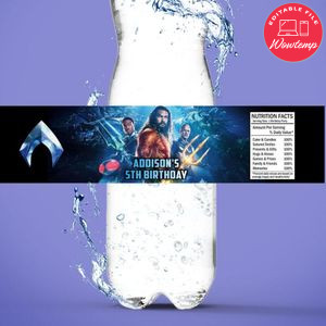 Aquaman 2 Bottle Label Birthday Water Bottle Label Template to Print at Home Instant Download