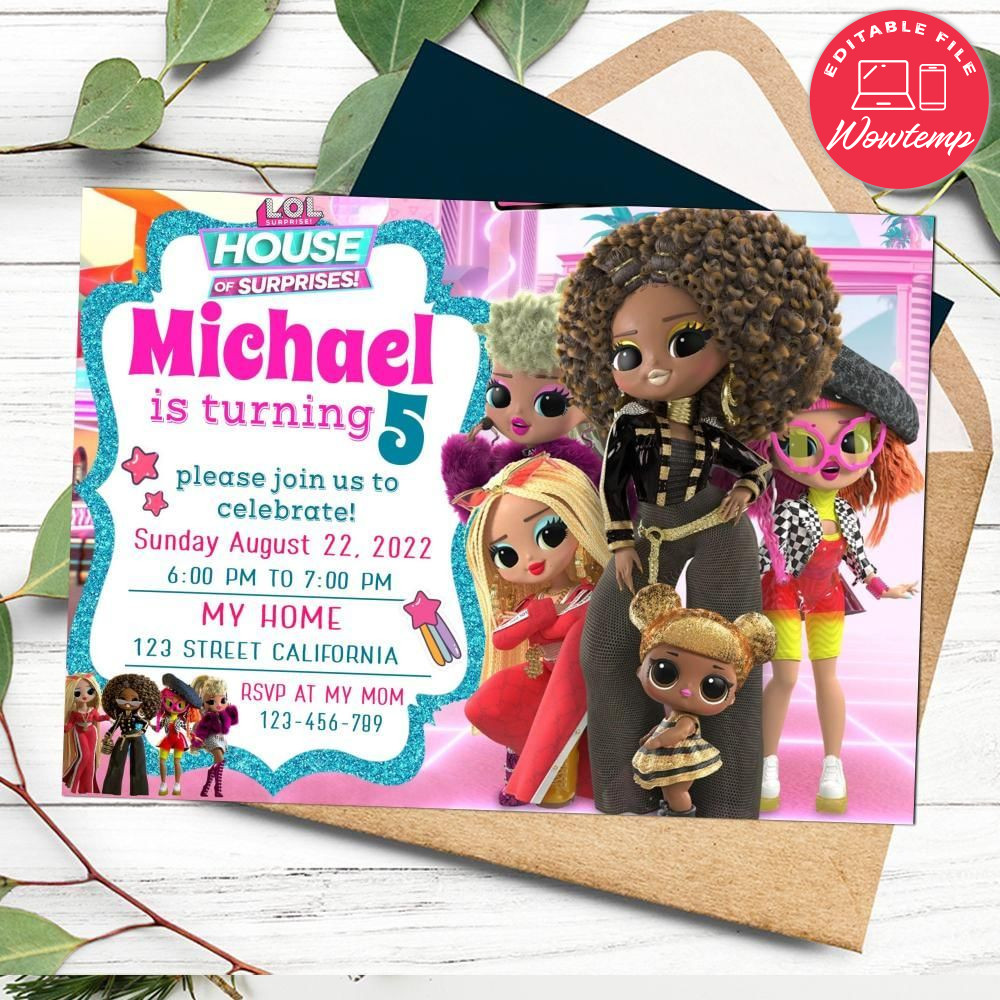 House of surprises Birthday Flyer Customizable Template to Print at Home Instant Download