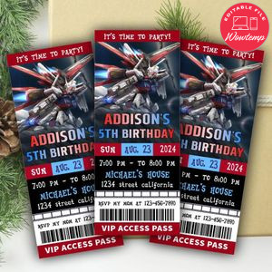 Gundam Ticket Invitation Customizable Template Instant Download