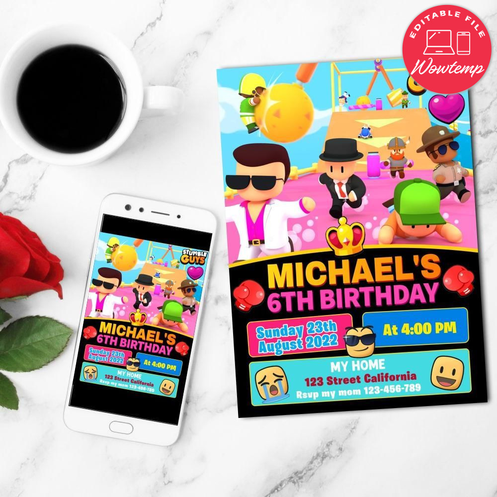 Stumble Guys Birthday Flyer Customizable Template to Print at Home Instant Download
