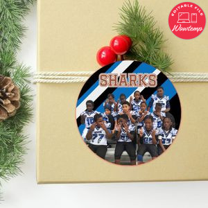 Sharks team Circle Sticker Template Customizable To Print At Home Instant Download