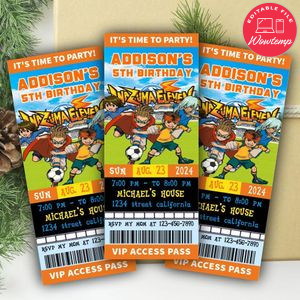 Inazuma Eleven Ticket Invitation Customizable Template Instant Download