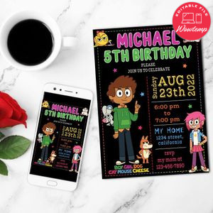 Boy Girl Dog Mouse Cheese Birthday Mobile Invite Customizable Template Instant Download