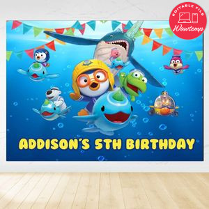 Pororo Birthday Backdrop Digital File Template Instant Download
