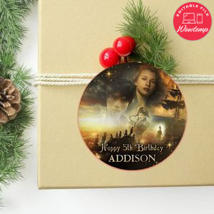 Peter Pan & Wendy Circle Sticker Template Customizable to Print at Home Instant Download