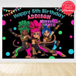 Kitti Katz Birthday Backdrop Digital File Template Instant Download