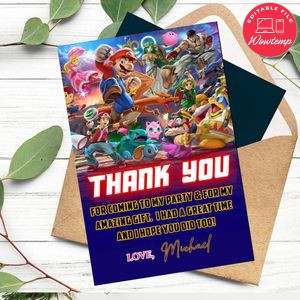 Super Smash Brothers Thank You Card Customizable Template To Print At Home Instant Download
