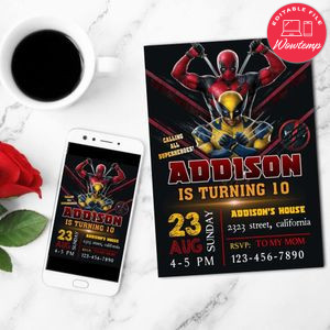 Deadpool & Wolverine Mobile Invite Customizable Template Instant Download