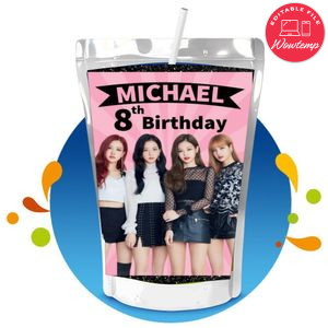 Black Pink Capri Sun Birthday Labels Digital File Printable Instant Download