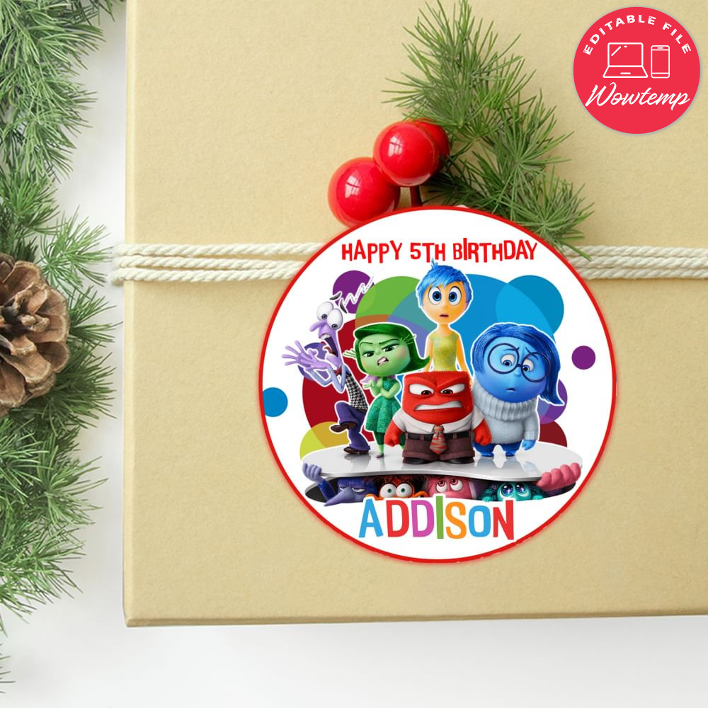Inside Out 2 Circle Sticker Template Customizable DIY | Wowtemp