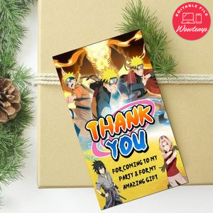 Naruto shippuden Thank you tag Customizable Template to Print at Home Instant Download