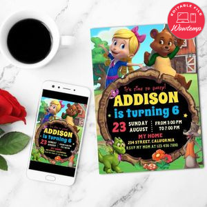 Goldie and Bear Birthday Flyer Customizable Template to Print at Home Instant Download