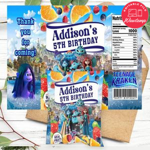 Teenage Kraken Birthday Party Fruit Snack Bag Digital File Printable Instant Download