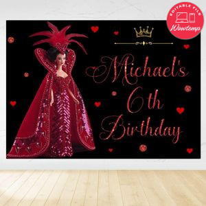 Barbie and queen of hearts Birthday Backdrop Digital File Template Instant Download