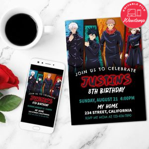 Jujutsu Kaisen Birthday Mobile Invite Customizable Template Instant Download