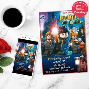 Lego Harry Potter Mobile Invite Customizable Template Instant Download