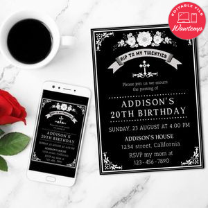Rest In Peace Birthday Mobile Invite Customizable Template Instant Download