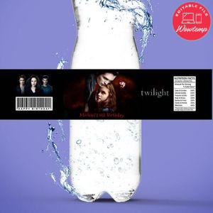 Twilight Birthday Water Bottle Label Template to Print at Home Instant Download