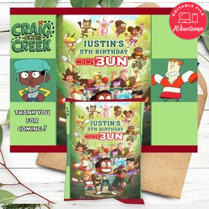 Craig Of The Creek Birthday Honey Buns Snack Bag Label Customizable Instant Download