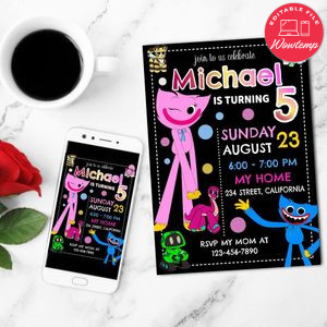 Huggy Wuggy And Kissy Missy Mobile Invite Customizable Template Instant Download