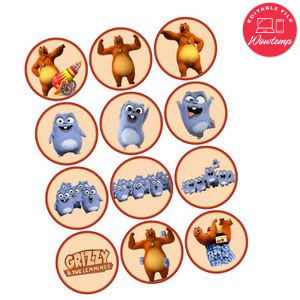 Grizzy And The Lemmings Cupcake Toppers Template Printable Instant Download